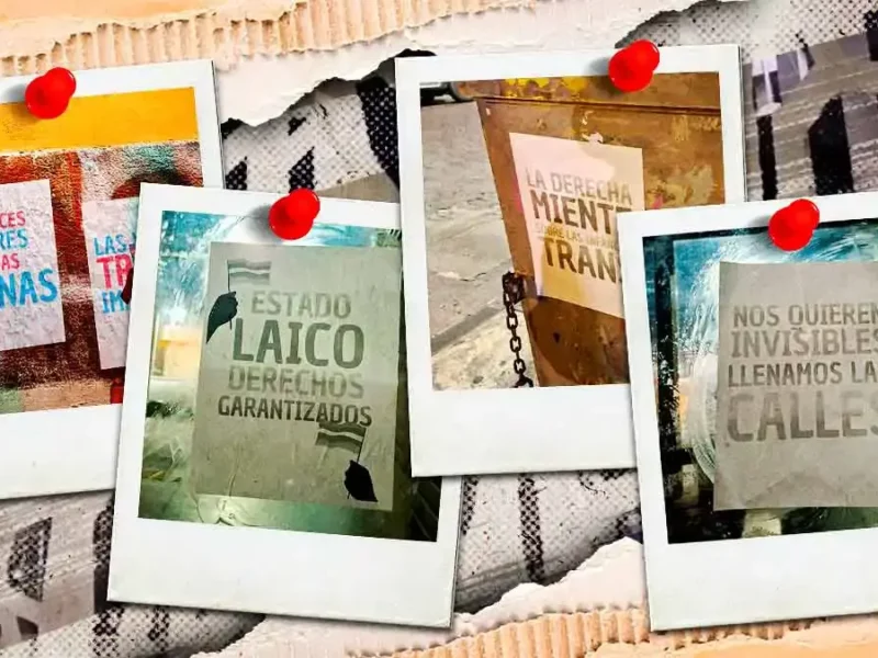 Activistas LGBT+ tapizan Puebla capital con carteles; exigen al Congreso local legislar por las infancias trans