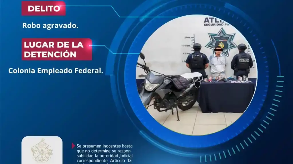 Policía de Atlixco detiene a asaltante tras persecución por robo