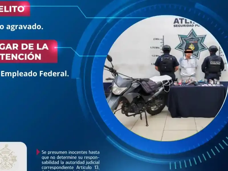 Policía de Atlixco detiene a asaltante tras persecución por robo