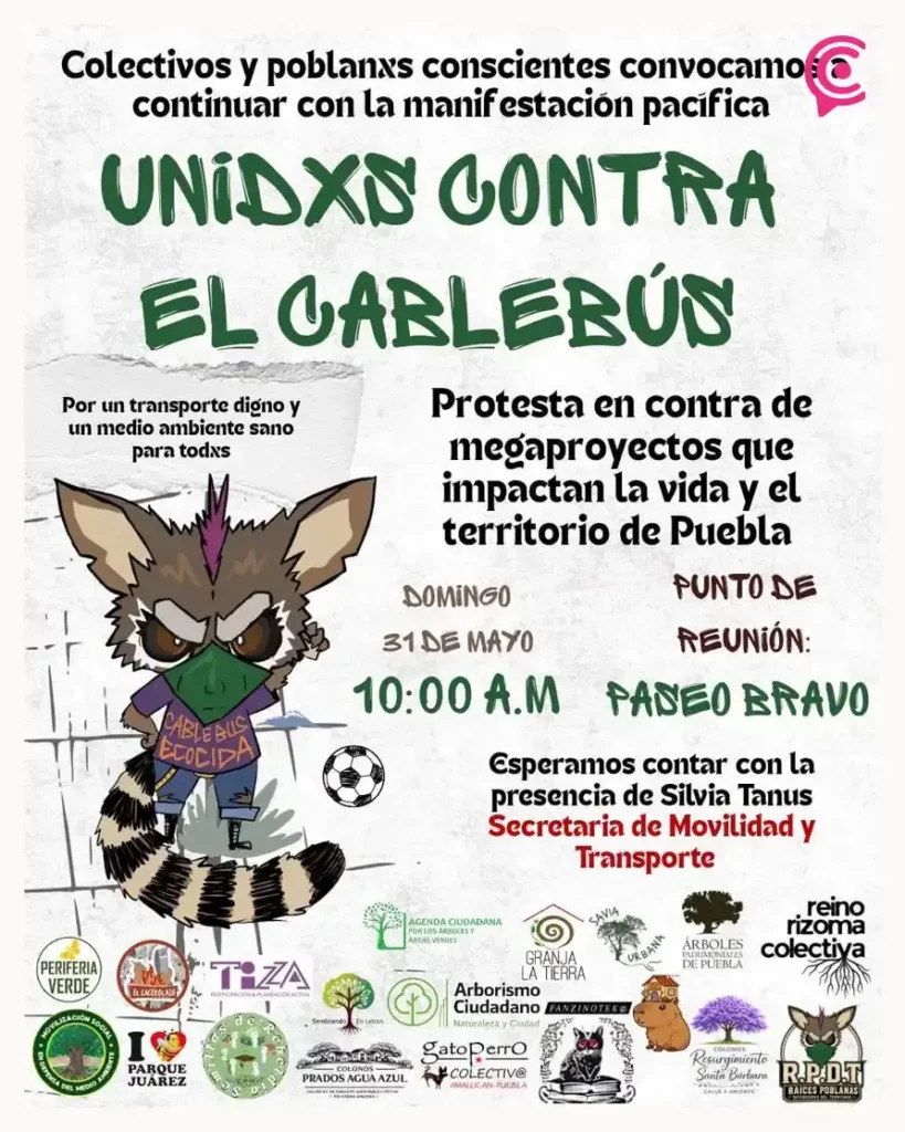 Colectivos convocan manifestación pacífica contra el proyecto de Cablebús en Puebla; invitan a Silvia Tanús