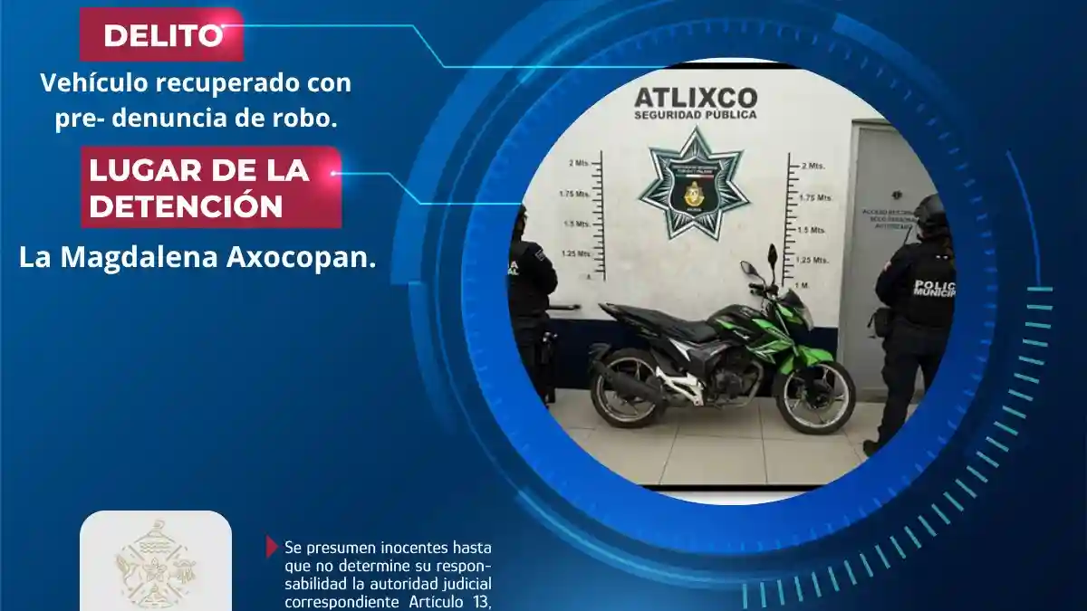 Recupera Policía Municipal motocicleta con predenuncia de robo en La Magdalena Axocopan
