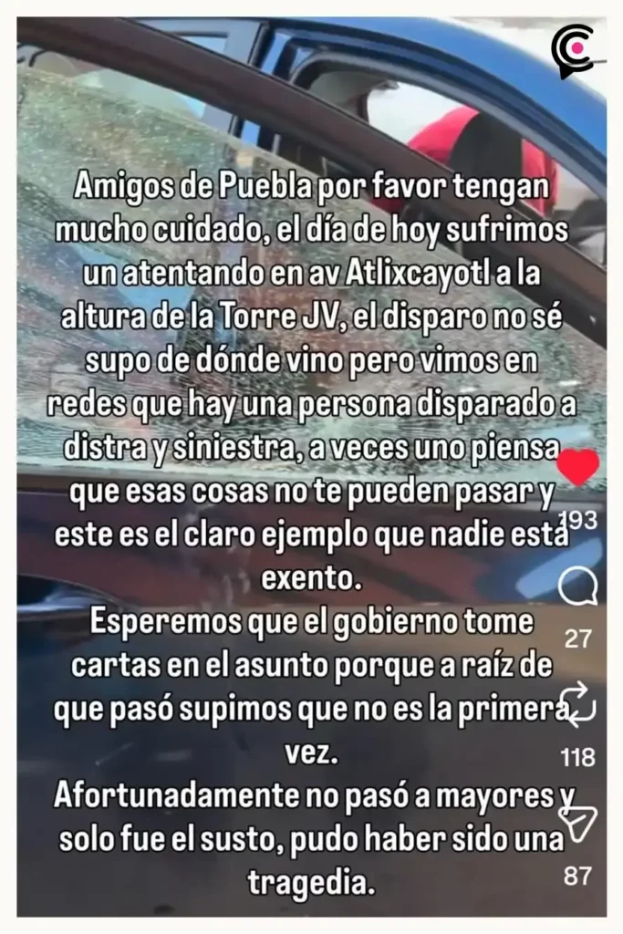 “Tirador” de Atlixcáyotl ataca nuevamente; dispara contra conductora