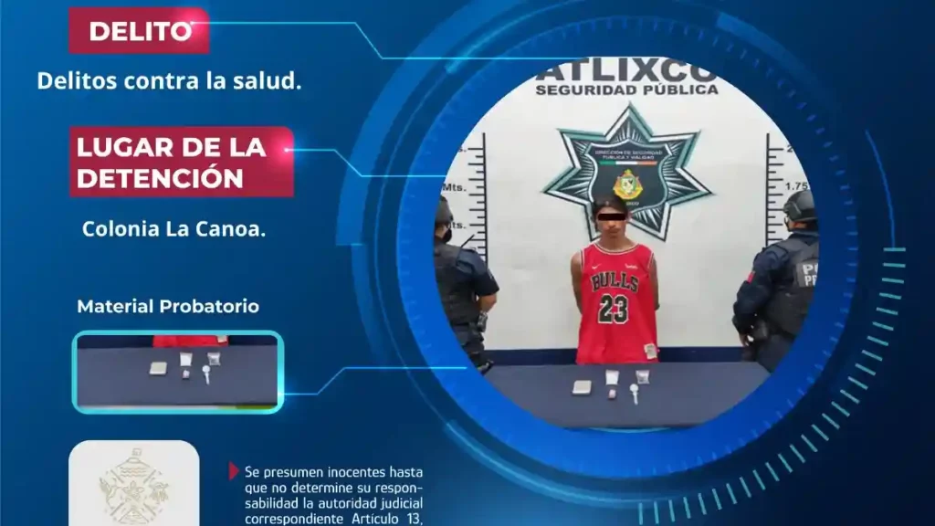 Policías de Atlixco aseguran a persona por delitos contra la salud