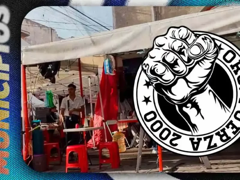 Fuerza 2000 instala megapuesto de carnitas con todo y pantallas en la 16 Poniente