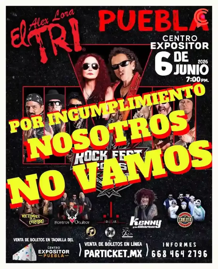 Posponen Rock Fest Puebla 2026; Víctimas del Dr. Cerebro cancelan por incumplimiento de organizadores