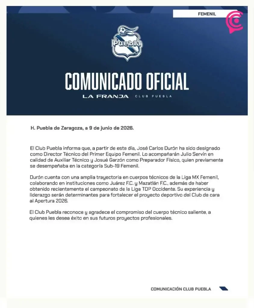 Carlos Durón, nuevo director técnico del Club Puebla Femenil con experiencia en Liga MX