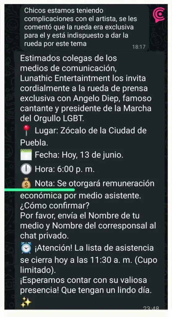 Angelo Diep fracasa en marcha LGBT 2026 en Puebla; ofrecen dinero a medios para entrevistarlo
