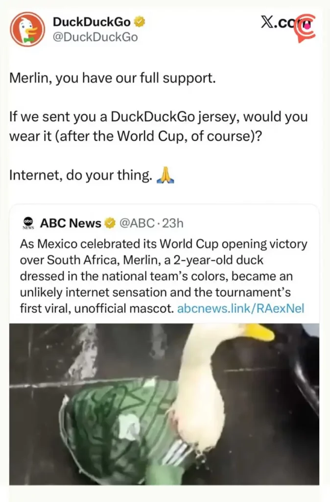 DuckDuckGo busca vestir al pato Merlín, la mascota viral del Mundial 2026
