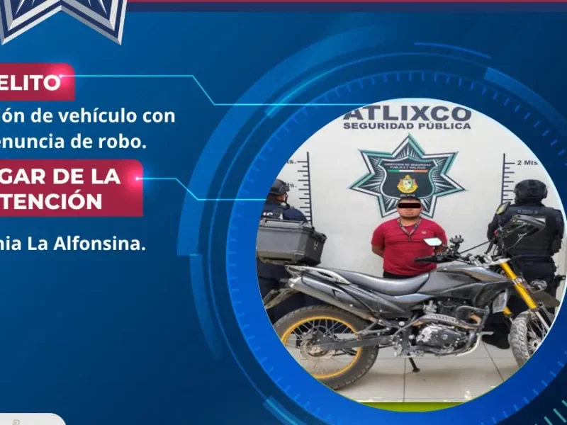 Recupera policía de Atlixco motocicleta con reporte de robo
