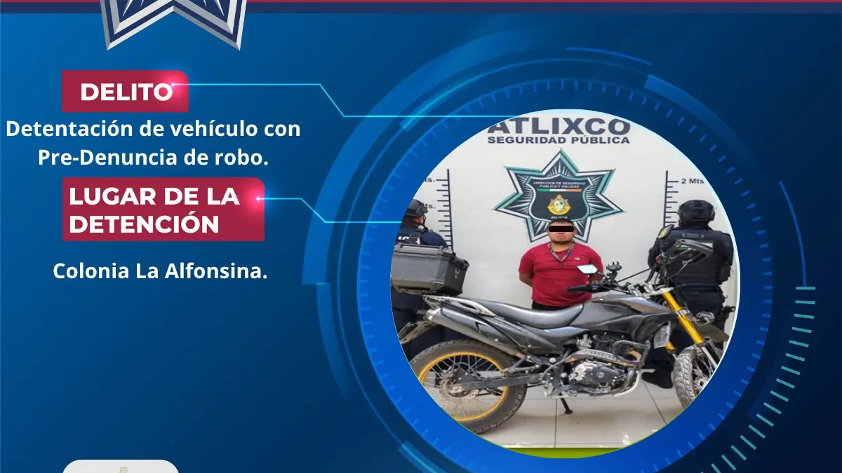 Recupera policía de Atlixco motocicleta con reporte de robo