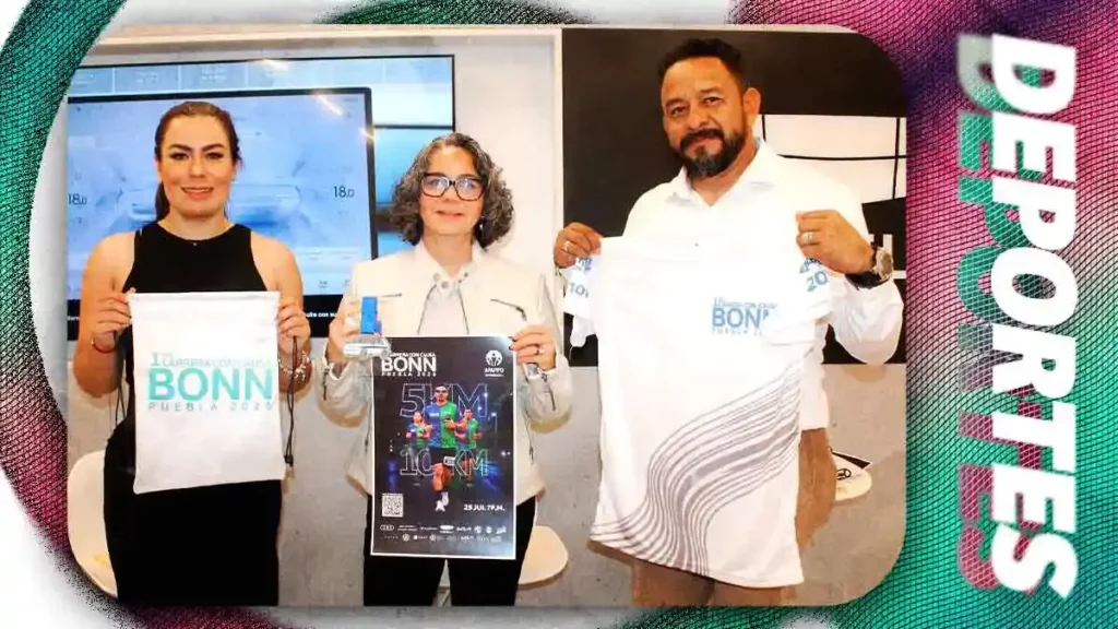 Presentan playera y medalla conmemorativa de la primera Carrera Bonn Puebla 2026