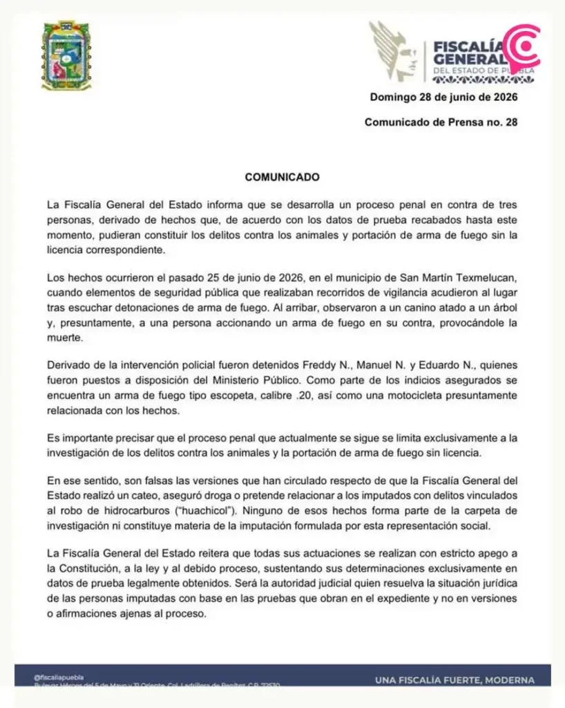 Fiscalía de Puebla procesa a tres personas por maltrato animal y portación de arma en Texmelucan