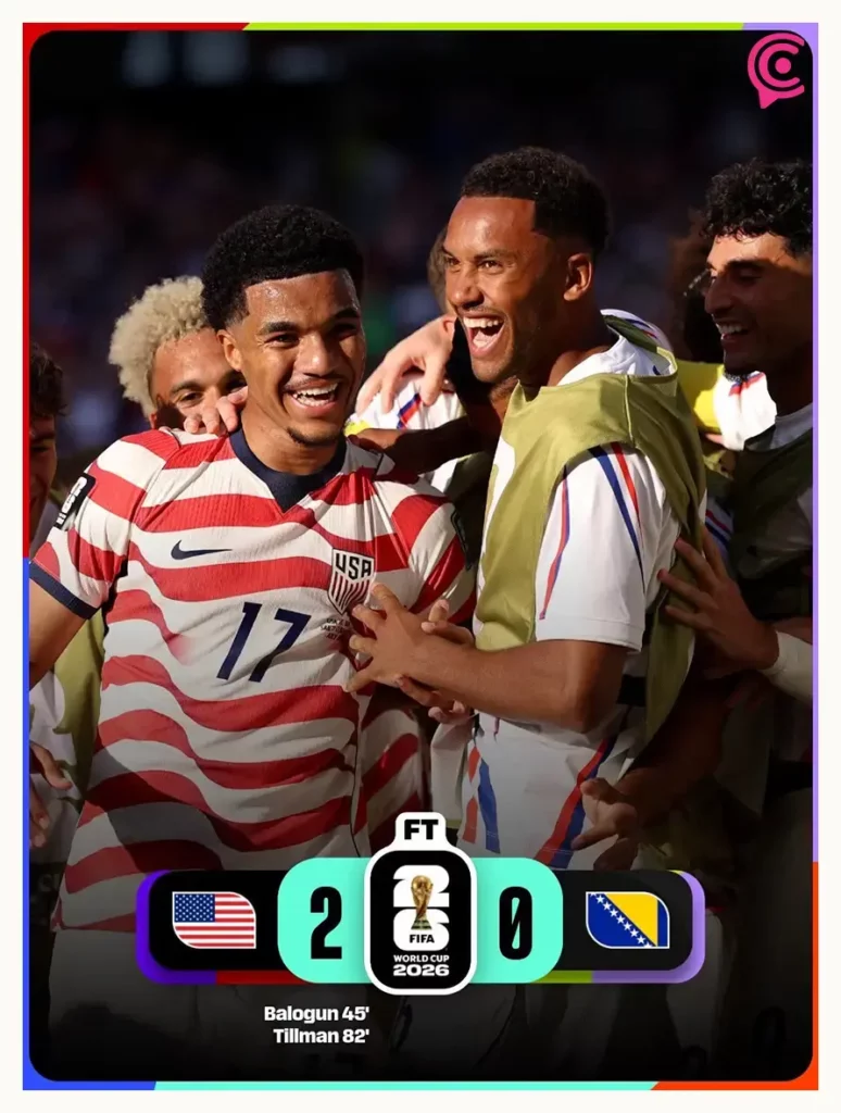 Estados Unidos vence a Bosnia y Herzegovina; enfrentará a Bélgica en octavos del Mundial 2026
