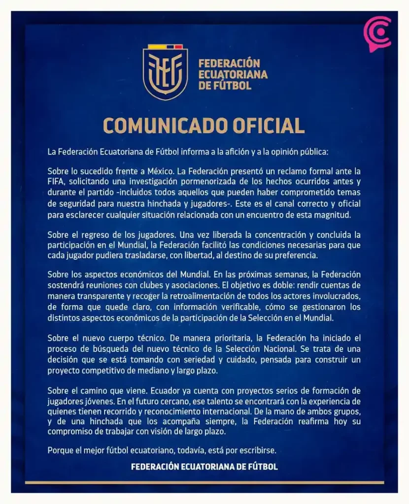 Ecuador presenta reclamo formal ante FIFA por incidentes en México durante el Mundial 2026