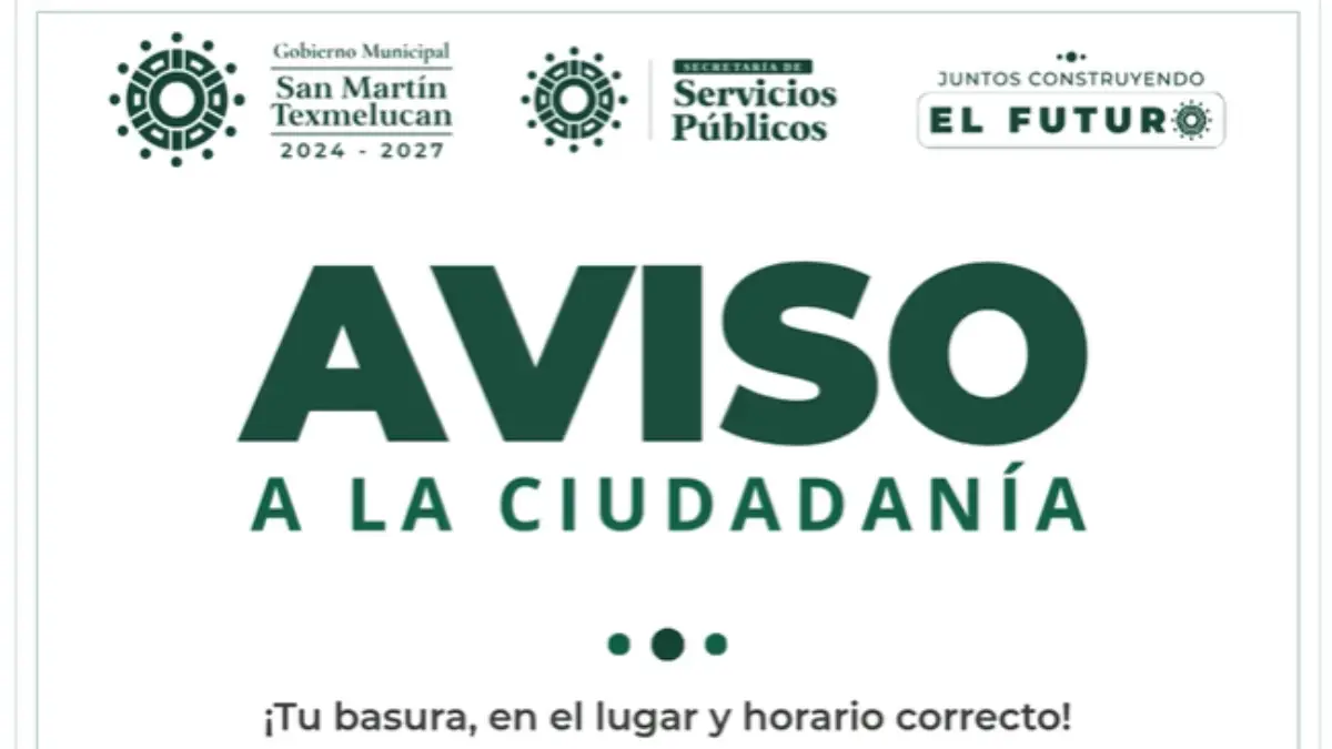 Anuncia gobierno de Texmelucan nuevos horarios de recolección de basura en seis colonias de la ciudad