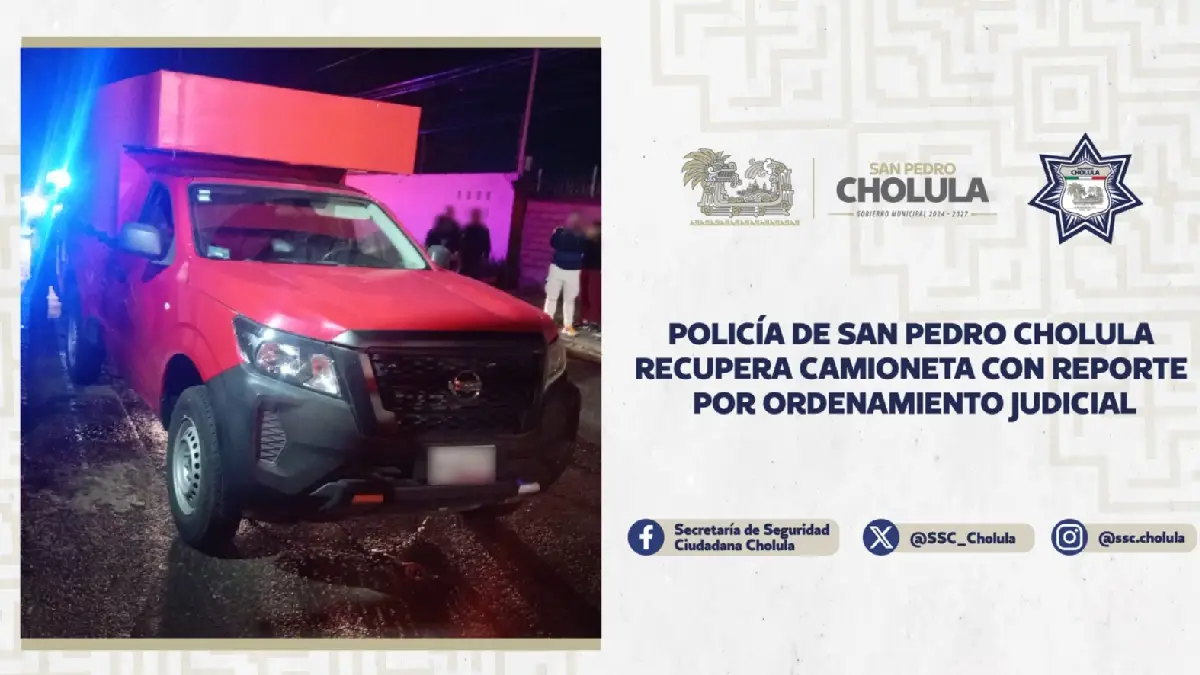 Policía de San Pedro Cholula recupera camioneta con reporte por ordenamiento judicial