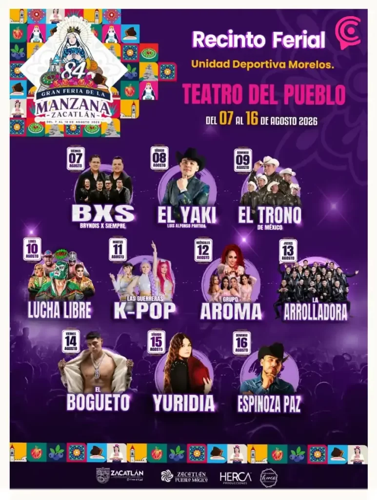 Yuridia, El Bogueto y Espinoza Paz encabezan la Feria de la Manzana 2026 en Zacatlán
