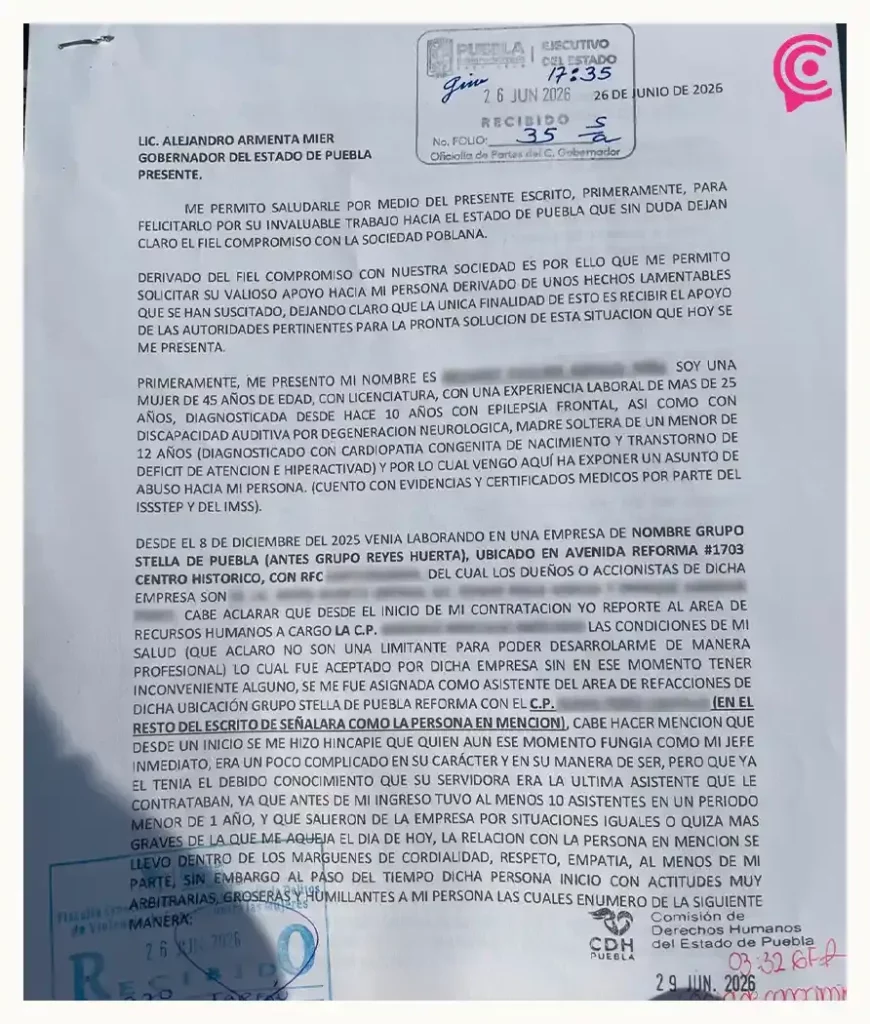 Extrabajadora de Grupo Stella de Puebla denuncia discriminación y hostigamiento laboral