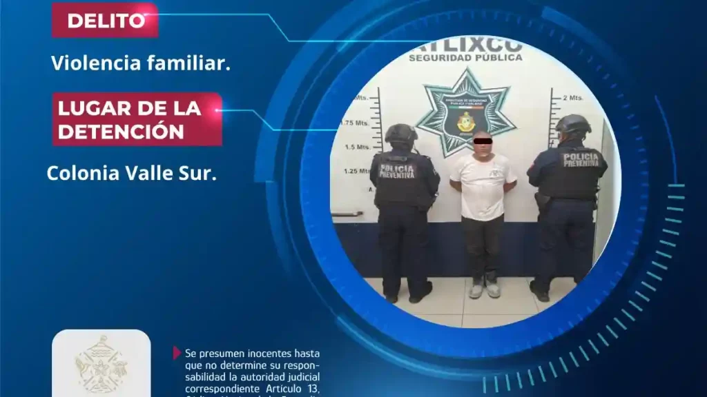 Policía de Atlixco detiene a sujeto por violencia