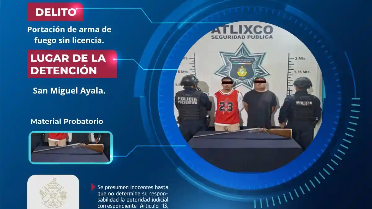 Dos detenidos y un arma asegurada; el resultado de la rápida acción de policías en Atlixco