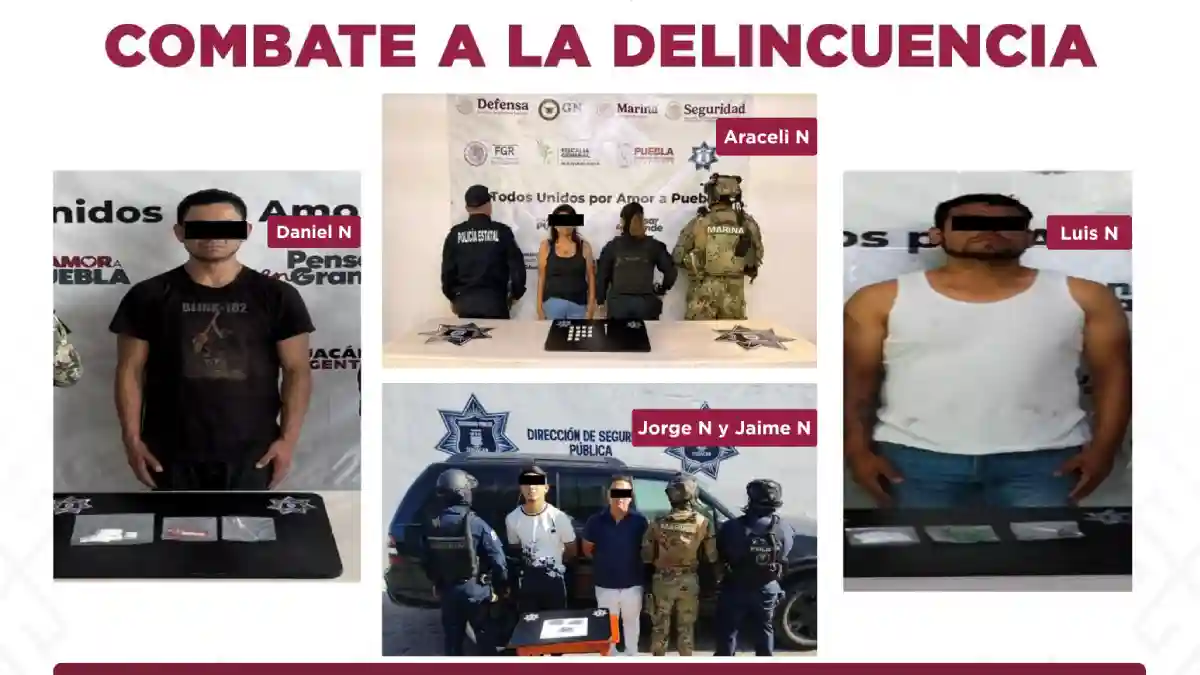 Policía Municipal de Tehuacán desarticula célula dedicada al narcomenudeo; hay cinco detenidos y droga asegurada